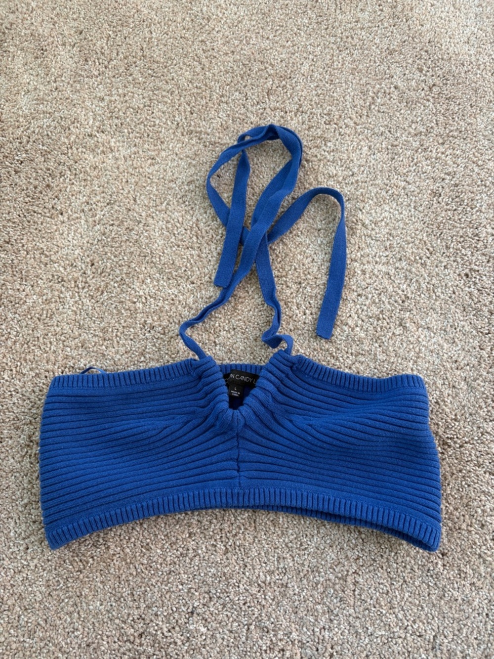Royal Blue Ribbed Knit Halter Top